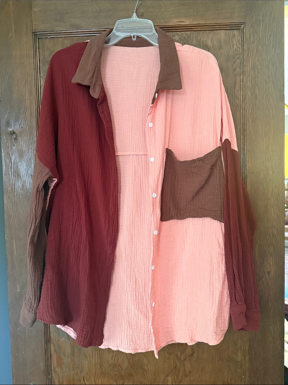 Amazon Two-Tone Button-Down Shirt - Pink & Brown